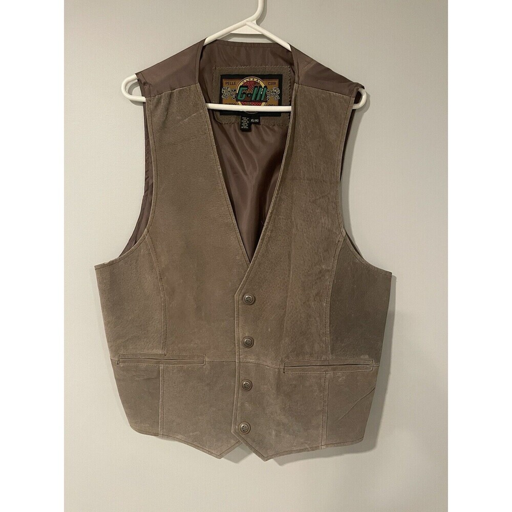 Vintage Global Identity G-III Brown Suede Vest Mens Size XL Biker‎ Western Snap